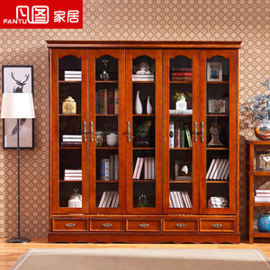 实木书柜组合三门二门全香樟木书柜带门书橱书架带玻璃门现代中式