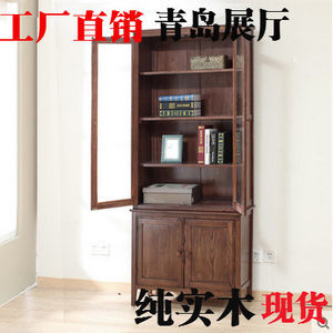 美式家具书柜 纯实木书橱书架自由组合黑胡桃木转角书柜带玻璃门